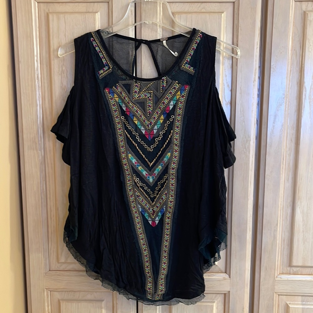 Free People embroidered cold shoulder top